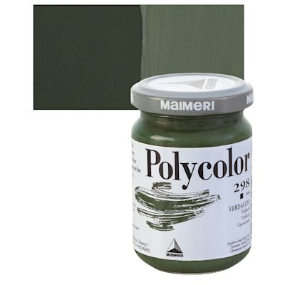 Maimeri Polycolor Vinyl Paint - Verdaccio, 140 ml, Swatch with Jar