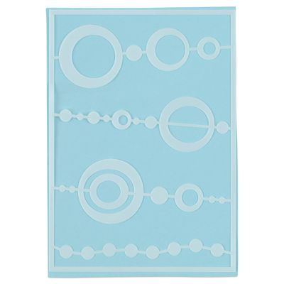 Gelli Arts Stencil - Top view of Bead Design Stencil on blue background