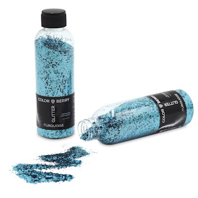 Colorberry Glitter - Turquoise, Chunky, 90 grams, Bottle (Glitter shown in and out of bottle)