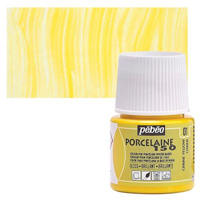 Pebeo Porcelaine 150 Paint - Citrine, Semi-Transparent, 45 ml bottle (swatch and bottle)
