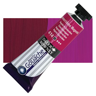 Daler Rowney Aquafine Gouache - Quinacridone Magenta, 15 ml, Tube with Swatch
