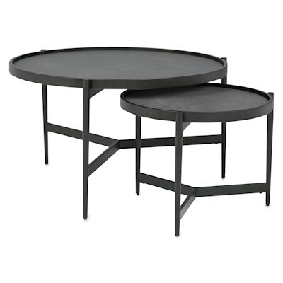 Two Studio Designs Estrade Tables showing different heights