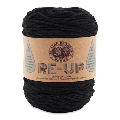 Lion Brand Re-Up Yarn - Packaged skein of Black color shown