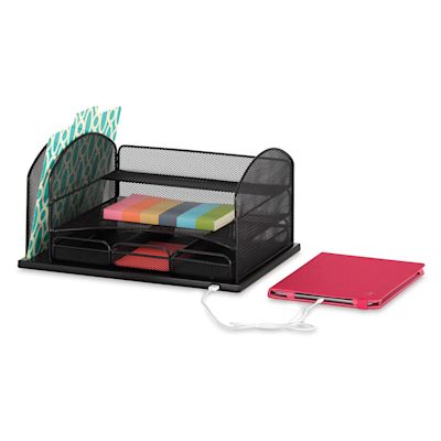 Safco Powered Onyx Desk Organizer - Desktop Organizer, 3 Drawer