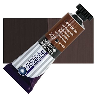 Daler Rowney Aquafine Gouache - Burnt Umber, 15 ml, Tube with Swatch