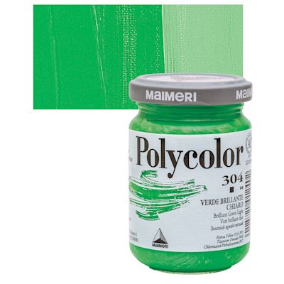 Maimeri Polycolor Vinyl Paints - Brilliant Green Light, 140 ml jar