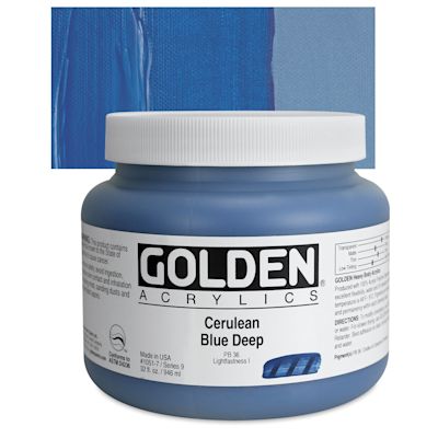 Golden Heavy Body Artist Acrylics - Cerulean Blue Deep, 32 oz Jar