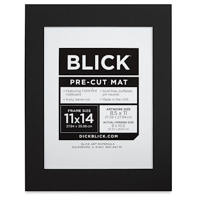 Blick White Core Pre-Cut Mat - Raven Black, 11" x 14" (8" x 10-1/2" Opening) (In packaging)