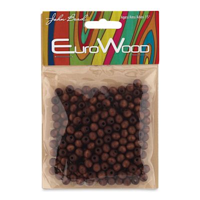 John Bead Euro Wood Beads - Dark Brown, Round, 6 mm, Pkg of 200