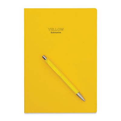 Stifflex Journal with Caran d’Ache Infinite Ballpoint Pen - Mellow Yellow, 6-1/2" x 9-1/2", 80 gsm (Front cover with pen)