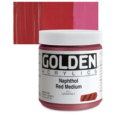 Golden Heavy Body Artist Acrylics - Naphthol Red Medium, 8 oz Jar
