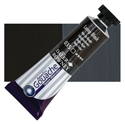 Daler Rowney Aquafine Gouache - Lamp Black, 15 ml, Tube with Swatch
