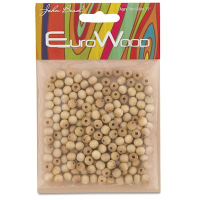John Bead Euro Wood Beads - Natural, Round, 6 mm, Pkg of 200