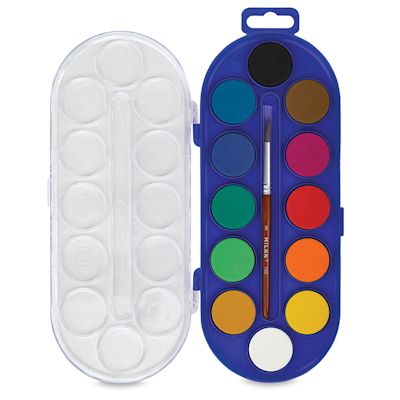 Milan Watercolor Pan Set - Oval Palette, Set of 12, Assorted Colors, 30 mm (Lid open)