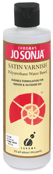 Chroma's Jo Sonja Water Based Polyurethane Varnish - Front of Satin Finish bottle