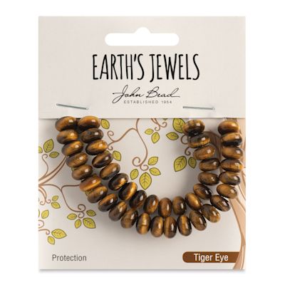 John Bead Semi-Precious Beads - Tiger Eye, Rondell 5 mm x 8 mm, 41 beads