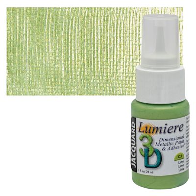 Jacquard Lumiere 3D Dimensional Metallic Paint and Adhesive - Lime, 1 oz bottle