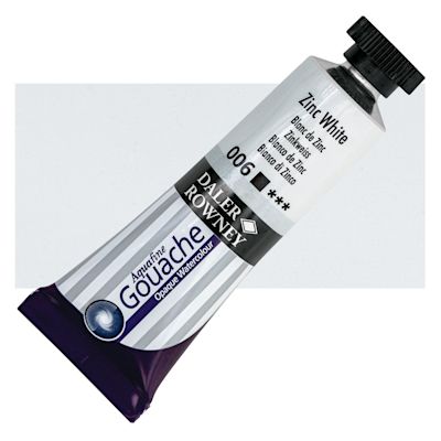 Daler Rowney Aquafine Gouache - Zinc White, 15 ml, Tube with Swatch