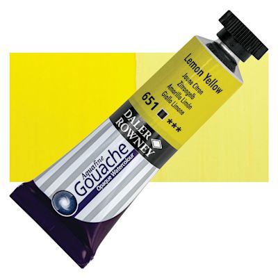 Daler Rowney Aquafine Gouache - Lemon Yellow, 15 ml, Tube with Swatch