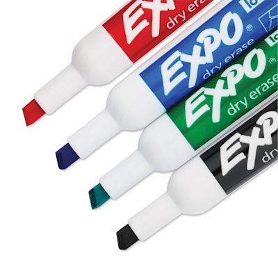 Expo Dry Erase Low Odor Markers - Chisel Tip, Assorted, Boxed Set of 4 (set contents with caps off)
