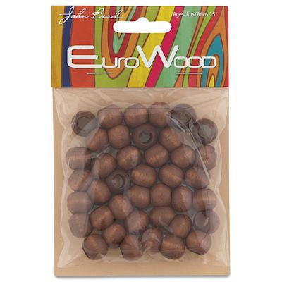 John Bead Euro Wood Beads - Dark Brown, Round Large Hole, 12 mm x 9.8 mm, Pkg of 40