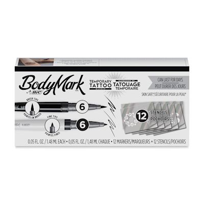 Bic BodyMark Mixed Tip Temporary Tattoo Markers - Set of 12, Black (In packaging)