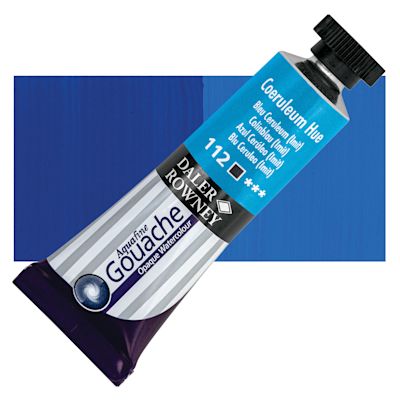 Daler Rowney Aquafine Gouache - Coeruleum Hue, 15 ml, Tube with Swatch