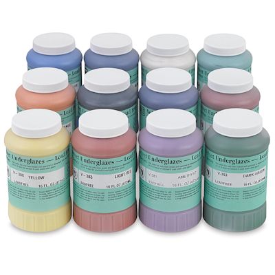 Amaco Lead-Free Velvet Underglazes Classroom Pack - Set of 12, 16 oz, View of the jars