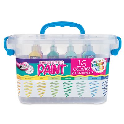 Tulip Dimensional Fabric Paint Set - Big Box Party Kit - 16 pc Rainbow Colors in Package/Storage Tub