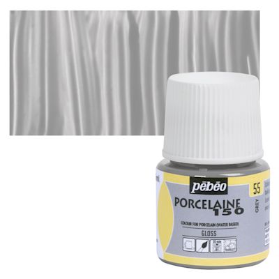 Pebeo Porcelaine 150 Paint - Grey, Opaque, 45 ml bottle (swatch and bottle)