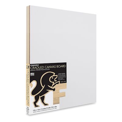 Fredrix Cradled Canvas Board - 12" x 16" x 7/8" (In packaging, angled view)