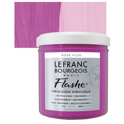 Lefranc & Bourgeois Flashe Vinyl Paint - Fluorescent Pink, 125 ml jar with swatch