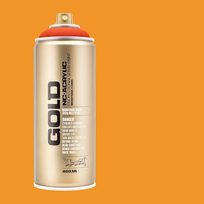 Montana Gold Acrylic Professional Spray Paint - Power Orange, 400 ml (Spray can with color swatch)