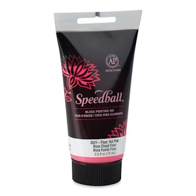 Speedball Water-Soluble Block Printing Ink - Fluorescent Hot Pink, 2.5 oz