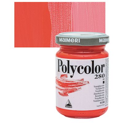 Maimeri Polycolor Vinyl Paints - Vermilion (Hue), 140 ml jar