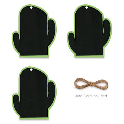 Craft Decor Wood Chalk Tags - Cactus, Package of 3 (Shown with included jute cord)