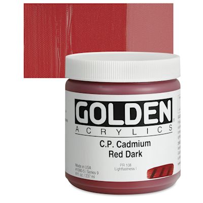 Golden Heavy Body Artist Acrylics - Cadmium Red Dark, 8 oz Jar