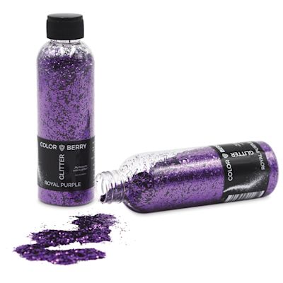 Colorberry Glitter - Royal Purple, Chunky, 90 grams, Bottle (Glitter shown in and out of bottle)
