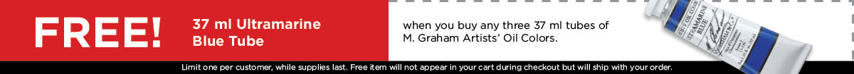 Free 2oz Ultramarine Blue when you buy any 3 tubes of M Graham Oil 1200x105 Banner-MGraham