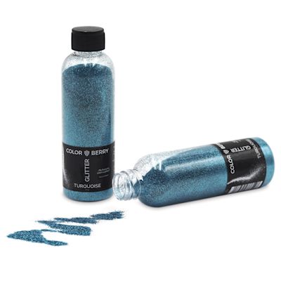 Colorberry Glitter - Turquoise, Fine, 90 grams, Bottle (Glitter shown in and out of bottle)