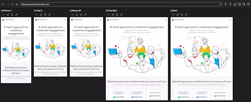 Screenshot of responsively showing a website in multiple device sizes