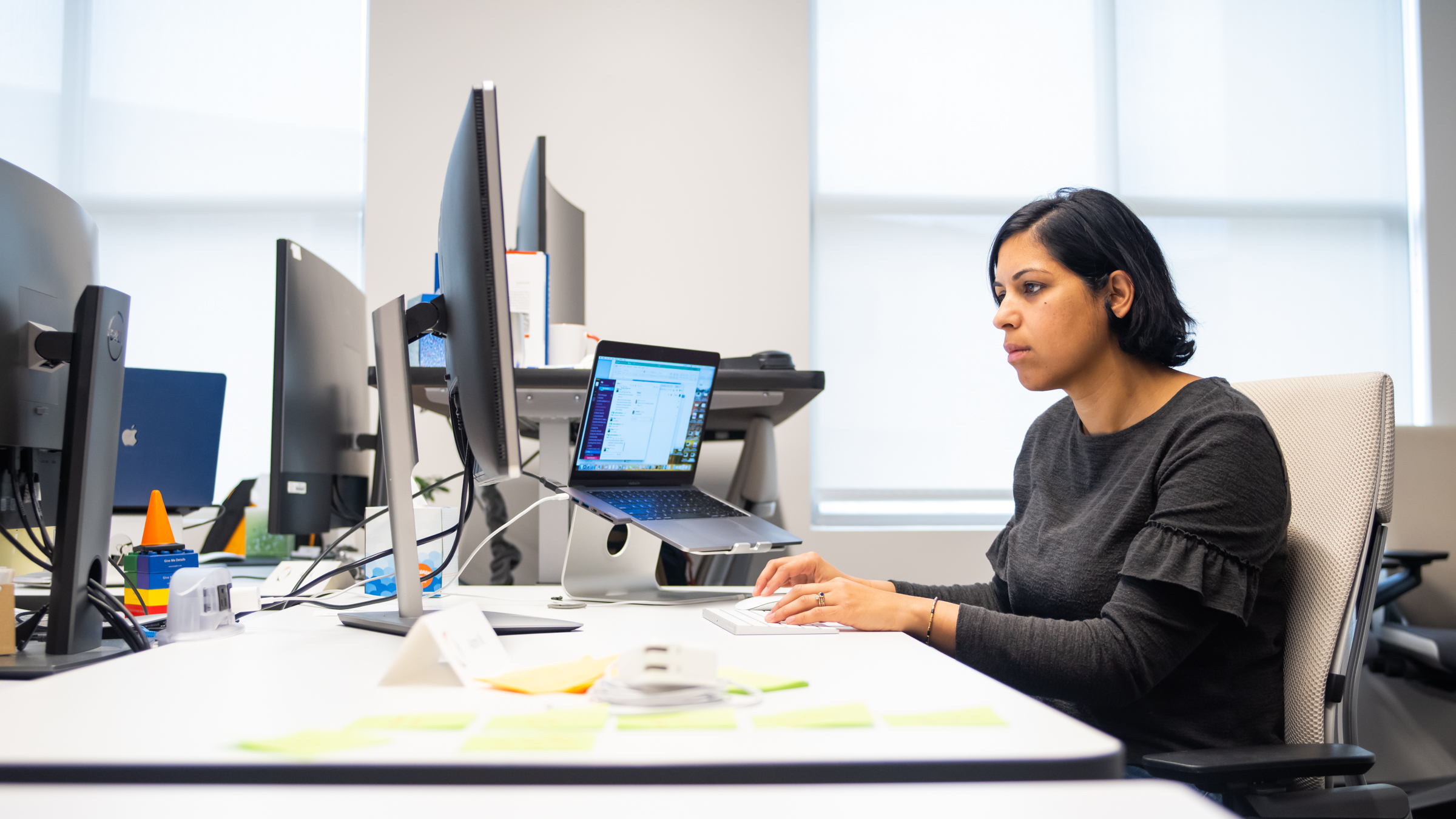 A woman working at a computer