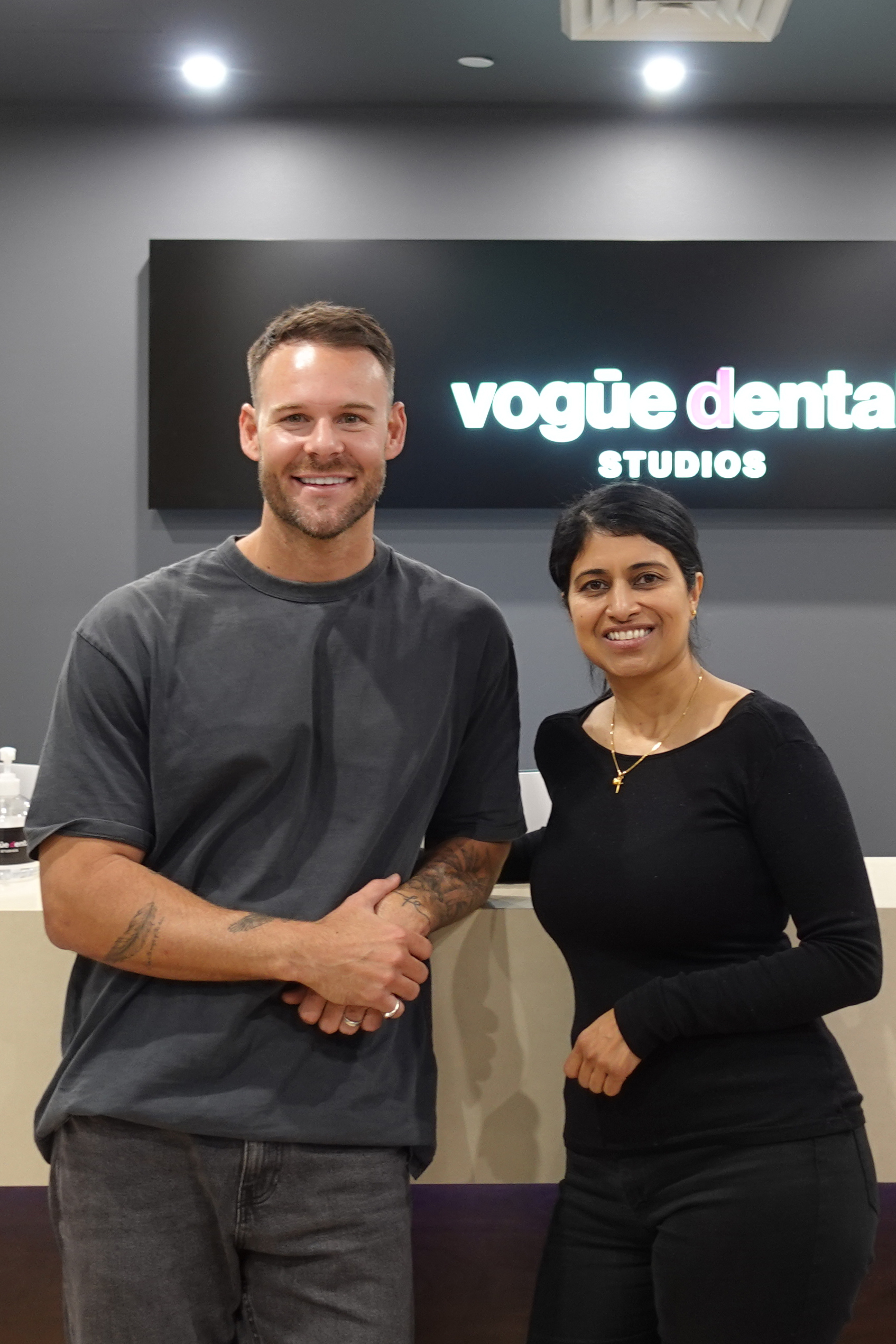 Carlin Sterrit with Dr Betty at Vogue Dental Studios Sydney studio