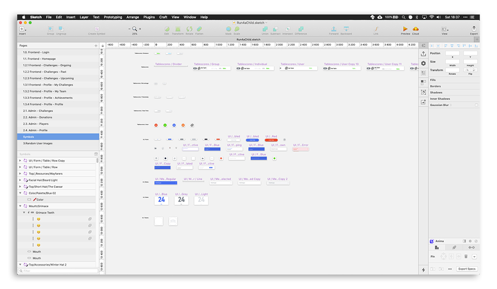 Screenshot of some of the Run 4 a Child symbols page on Sketch
