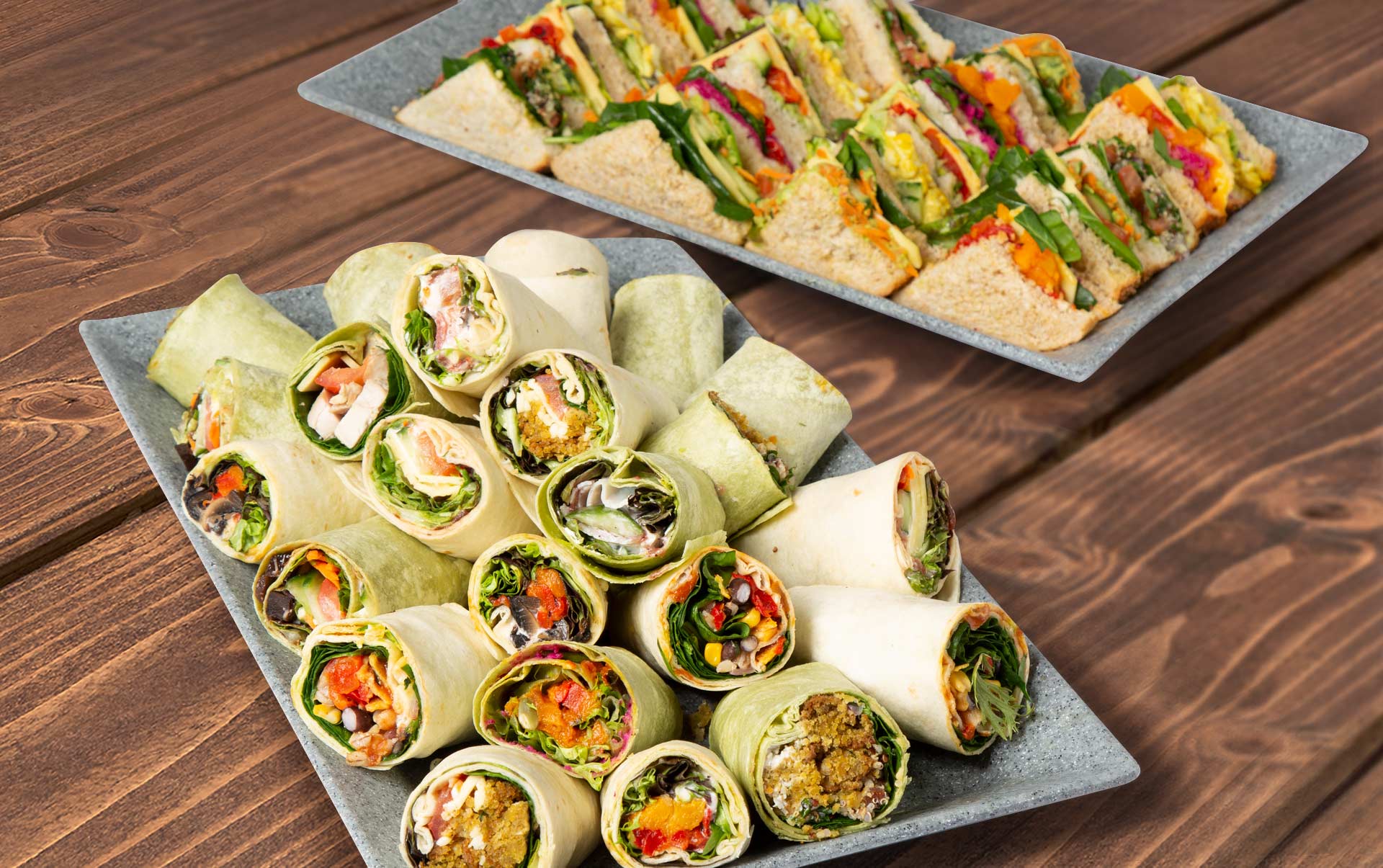 Platter of sandwiches and wraps