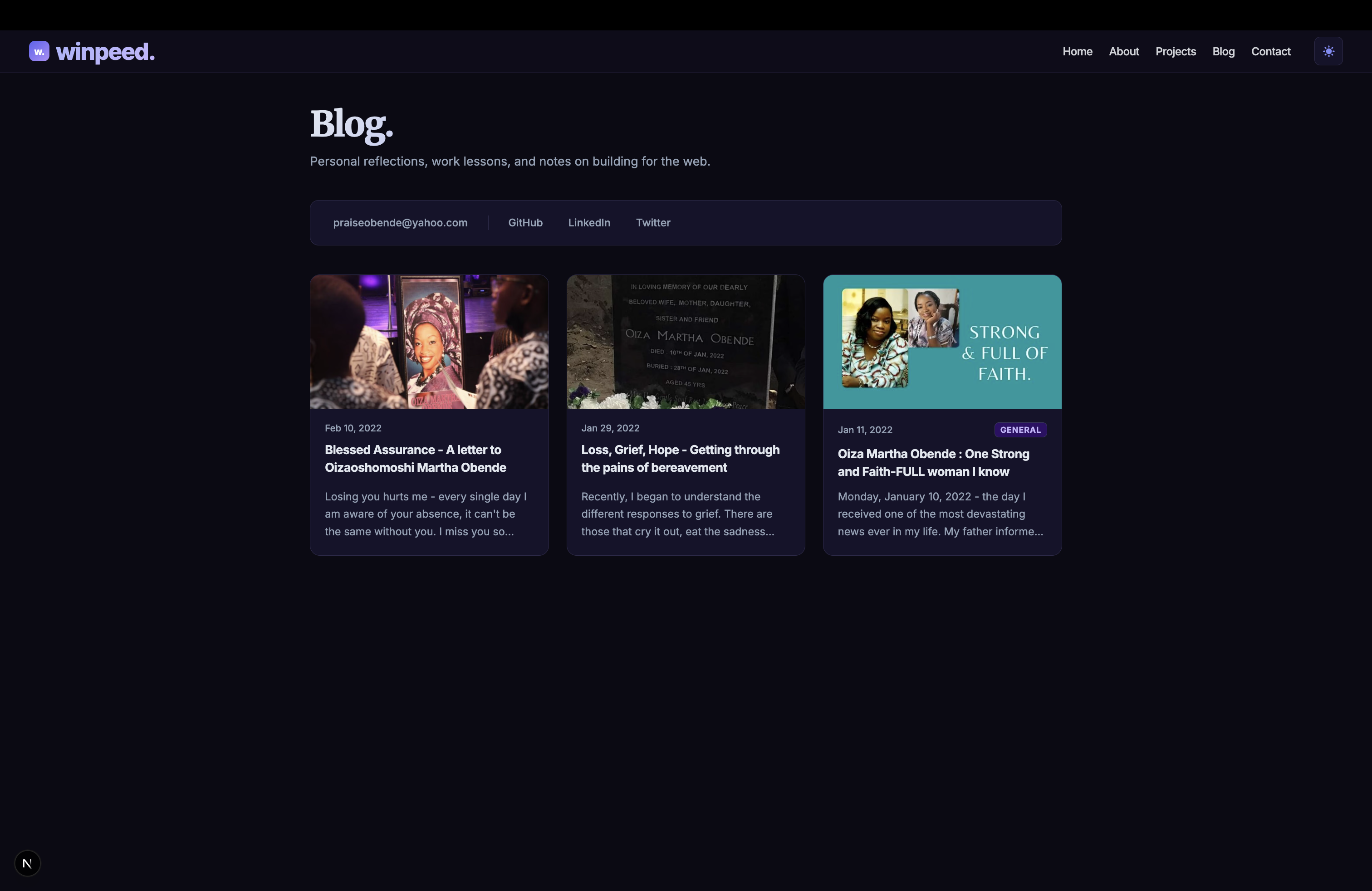 Dark mode of blog page for new website