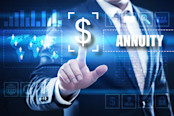 Business Man Pointing at the Word Annuity
