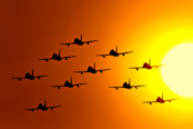 Aeroplanes flying in the sky