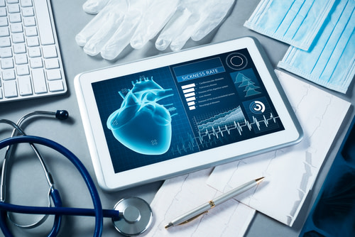 medical tools and tablet