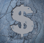 Pothole with dollar sign in it